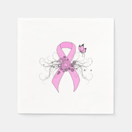 Rosa Awareness Ribbon med Butterfly Pappersservett