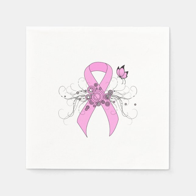 Rosa Awareness Ribbon med Butterfly Pappersservett (Framsidan)