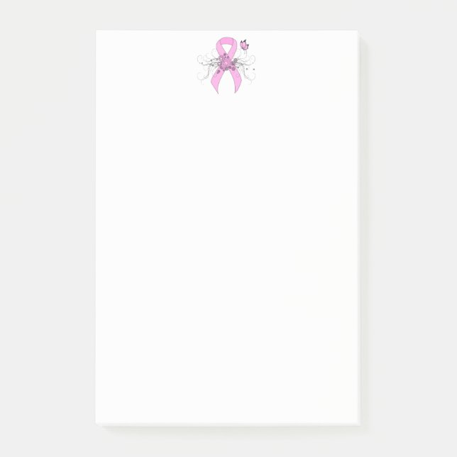 Rosa Awareness Ribbon med Butterfly Post-it Block (Framsida)