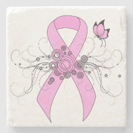Rosa Awareness Ribbon med Butterfly Stenunderlägg