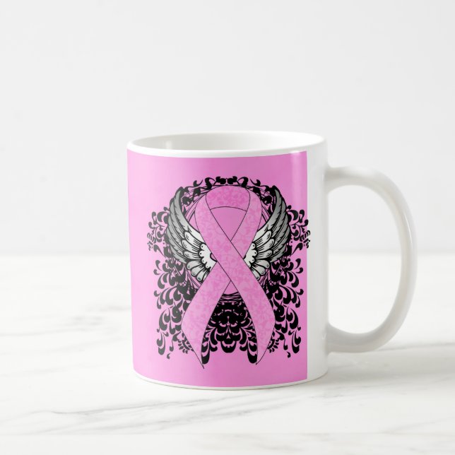 Rosa Awareness Ribbon on on with Vingar Kaffemugg (Höger)