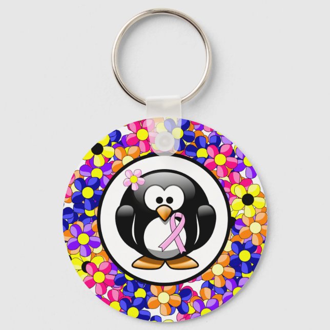 Rosa Awareness Ribbon Penguin Nyckelring (Framsida)