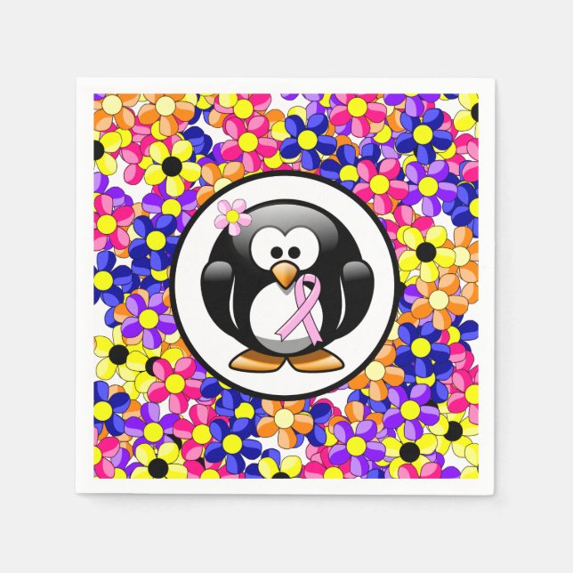 Rosa Awareness Ribbon Penguin Pappersservett (Framsidan)