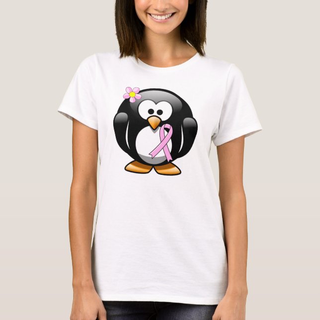 Rosa Awareness Ribbon Penguin Tee Shirt (Framsida)