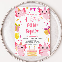 Rosa Axolotl Alotl Födelsedagsfest Inbjudningar