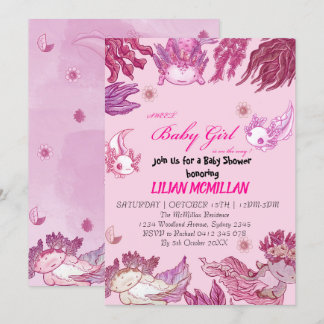 ROSA AXOLOTL Baby Shower-inbjudan Flicka Inbjudningar