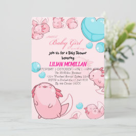 ROSA AXOLOTL Baby Shower-inbjudan Flicka Inbjudningar