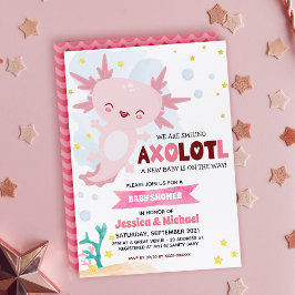 Rosa Axolotl Baby Shower-inbjudan för flickor Inbjudningar