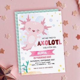 Rosa Axolotl Birthday-inbjudan Inbjudningar