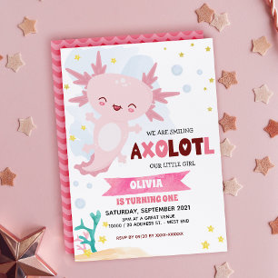 Rosa Axolotl Birthday-inbjudan Inbjudningar
