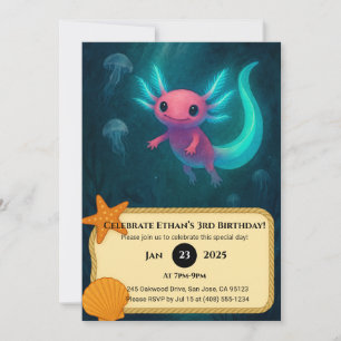 Rosa Axolotl bland maneter Birthday Inbjudningar