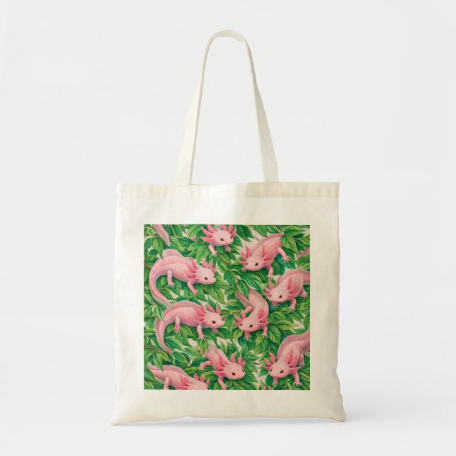 Rosa Axolotl Botaniskt Mönster Tygkasse (Framsidan)