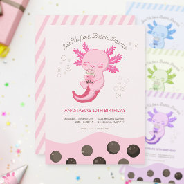 Rosa Axolotl Bubble Boba Tea Girl Birthday Inbjudningar