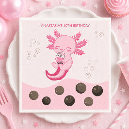 Rosa Axolotl Bubble Milk Boba Te Födelsedag Pappersservett