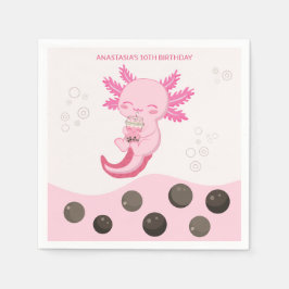 Rosa Axolotl Bubble Mjölk Boba Tea Birthday Pappersservett