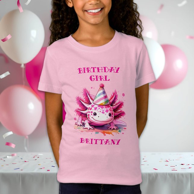 Rosa Axolotl Girl's Birthday Girl Personlig T Shirt (Skapare uppladdad)