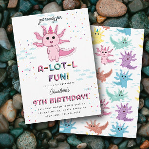 Rosa Axolotl Kids Cute Salamander Födelsedagsfest Inbjudningar