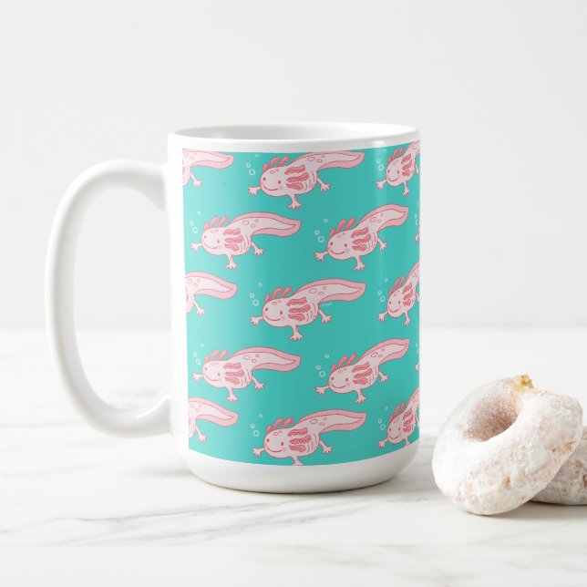Rosa Axolotl Mönster Kaffemugg (Med munk)