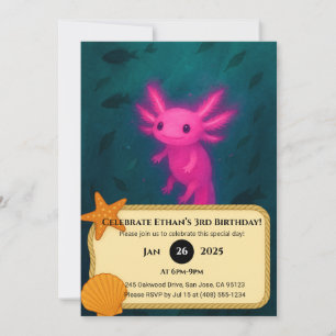 Rosa Axolotl Undervattensfödelsedag Inbjudningar