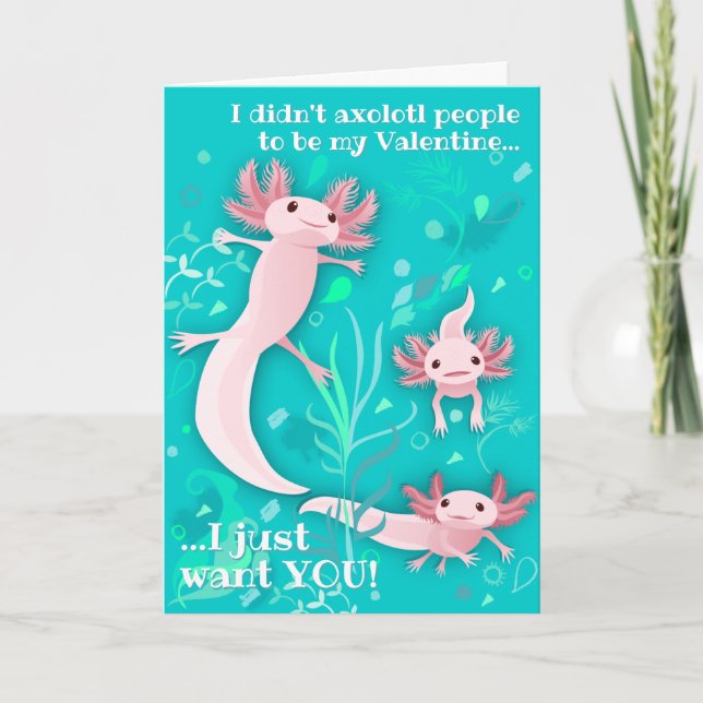 Rosa Axolotls Anpassningsbar Valentine Day Card Helgkort (Framsida)
