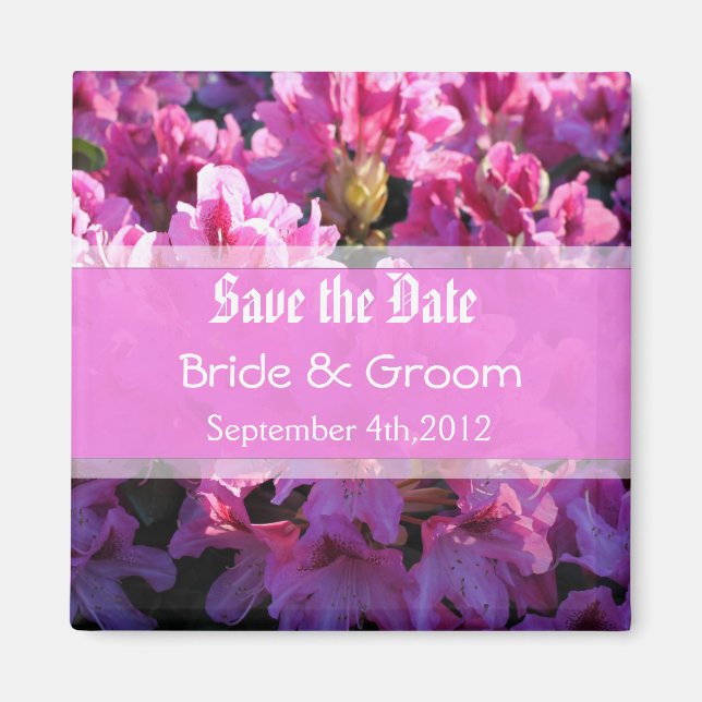Rosa azalea blommar bush bröllop spara datum magnet (Framsidan)