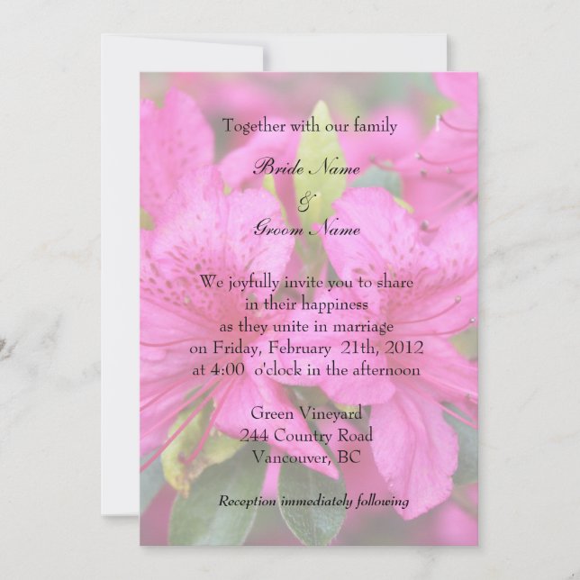 rosa azalea bröllopsinbjudan, brud och brudgumm inbjudningar (Framsida)