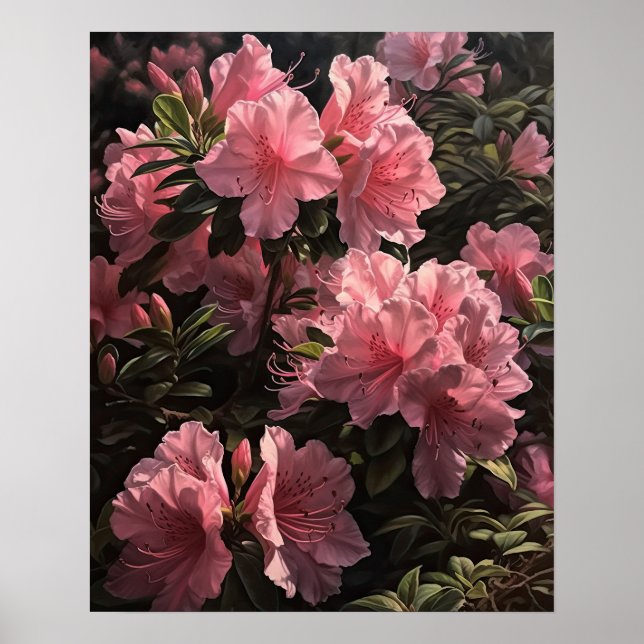 Rosa Azalea Flowers Art Print Poster (Framsidan)