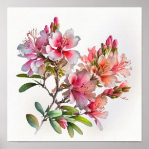 Rosa Azalea Flowers Art Print Poster