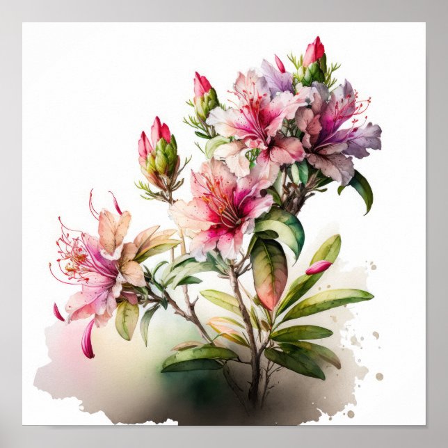 Rosa Azalea Flowers Art Print Poster (Framsidan)
