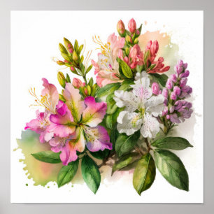 Rosa Azalea Flowers Art Print Poster