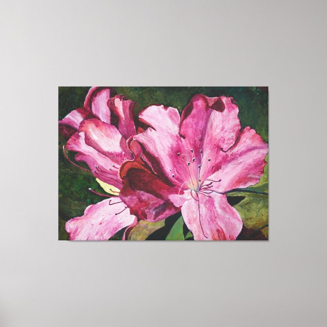 Rosa Azalea Flowers Painting Canvastryck (Framsida)