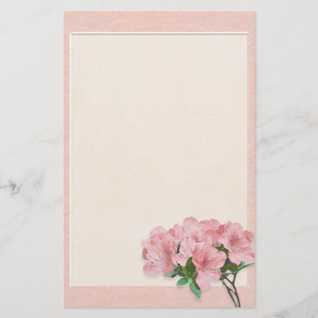 Rosa Azalea Flowers & Ram Bröllop Brevpapper (Framsida)