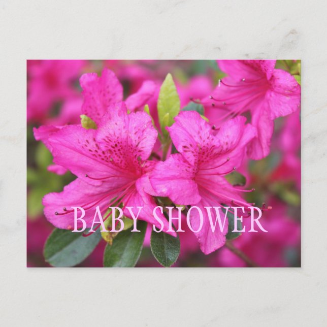 Rosa azaleablommor baby shower partykort. inbjudan vykort (Framsida)