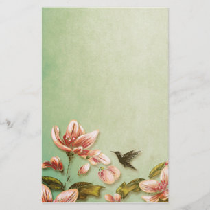 Rosa Azaleas Vintage på Grönt Mist Brevpapper
