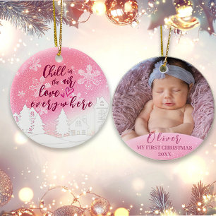 Rosa Baby 1:a julfotnoten Anpassningsbar 1 Julgransprydnad Keramik