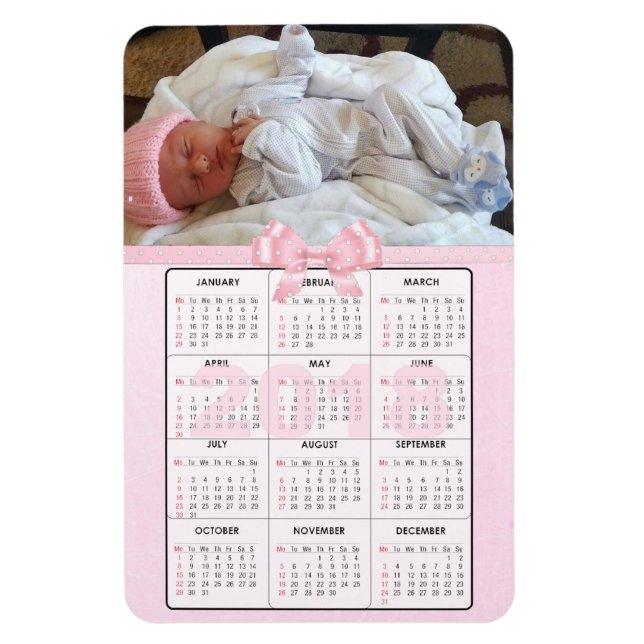 Rosa Baby 2018 Mini-kylskåp - Magnet Calendar (Vertikal)