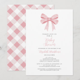 Rosa Baby Baby Shower Elegant Rutig Randig Flickte Inbjudningar