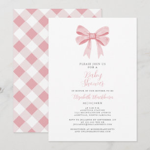Rosa Baby Baby Shower Elegant Rutig Randig Flickte Inbjudningar
