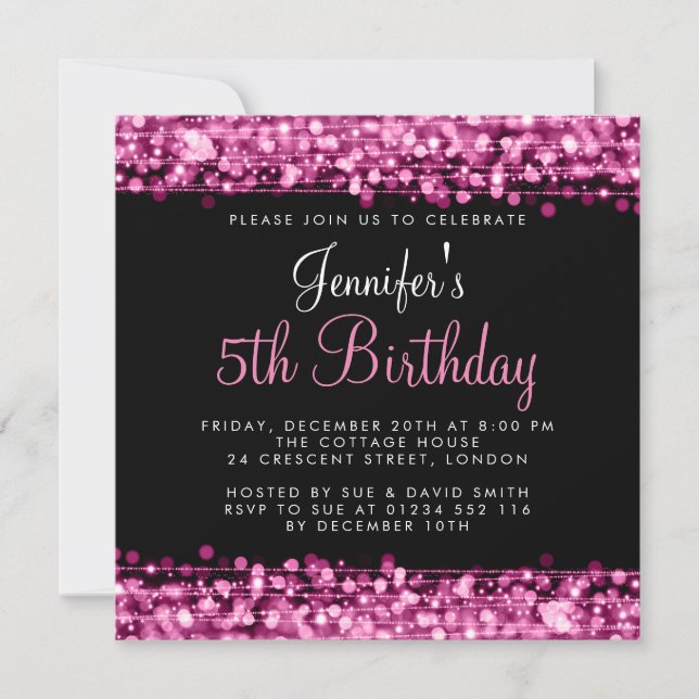 Rosa baby-/barns födelsedagpartySparkles Inbjudningar (Framsida)