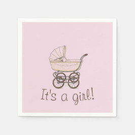 Rosa baby barnvagn napkin-babydusch för barn i pappersservett
