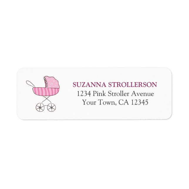 Rosa Baby Barnvagn-returadressetikett Returadress Etikett (Framsidan)