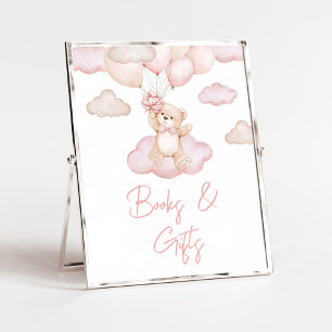 Rosa Baby Bear Balloon Baby Shower Bokar och gåvor Poster