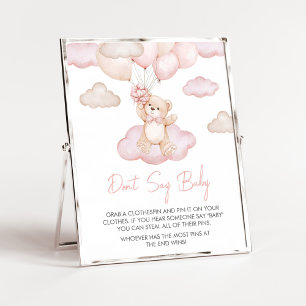 Rosa Baby Bear Balloon Baby Shower Säg inte Baby Poster