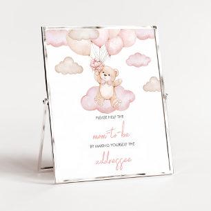Rosa Baby Bear Balloon BabyShower Kuvert Station Poster
