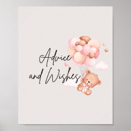 Rosa Baby Bear & Balloons Advice & Önskemål Poster