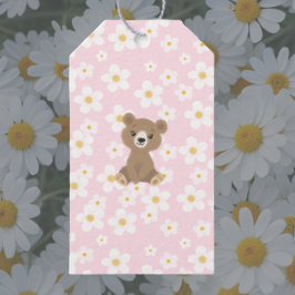 Rosa Baby Bear Blommigt Daisy Presentetikett