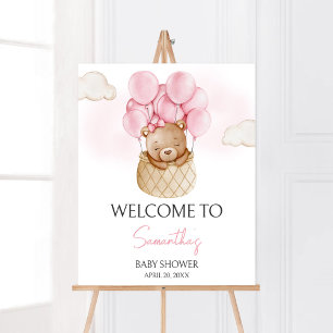 Rosa Baby Bear Luftballong Baby Shower Välkommen Poster