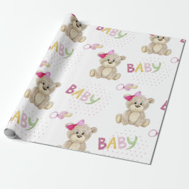 Rosa Baby Bear Watercolor Flicka Shower Gift Presentpapper