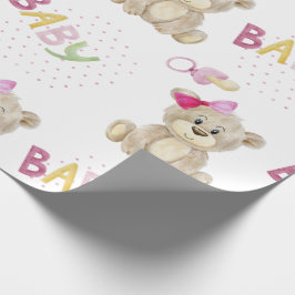 Rosa Baby Bear Watercolor Flicka Shower Gift Presentpapper