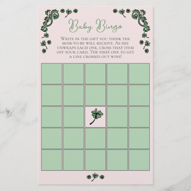Rosa Baby Bingo St patrick's day Baby Shower Game (Framsida)